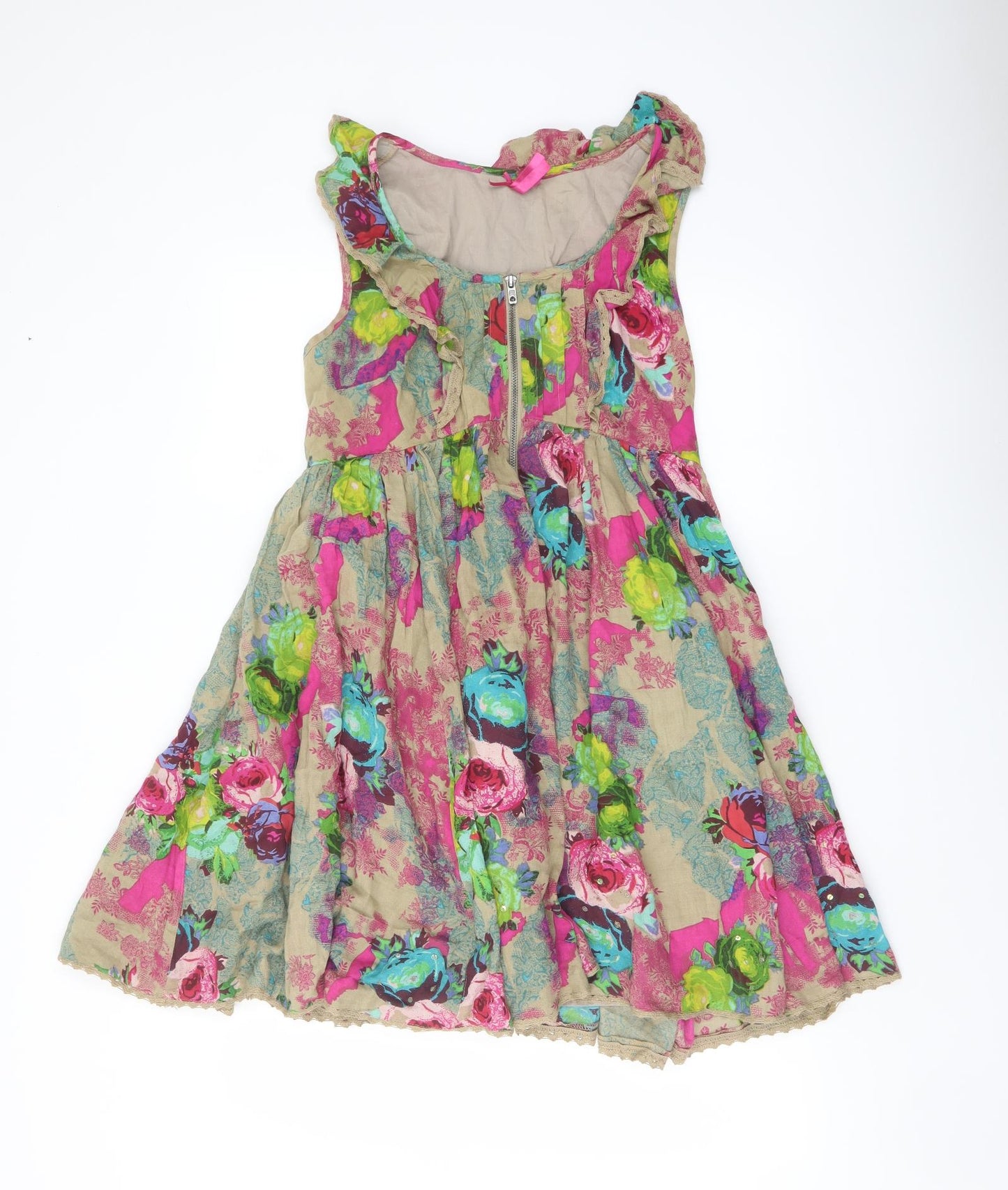 NEXT Womens Multicoloured Floral Cotton A-Line Size 10 Scoop Neck Zip