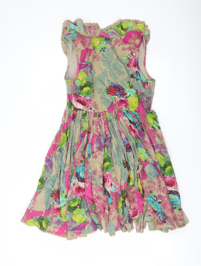 NEXT Womens Multicoloured Floral Cotton A-Line Size 10 Scoop Neck Zip