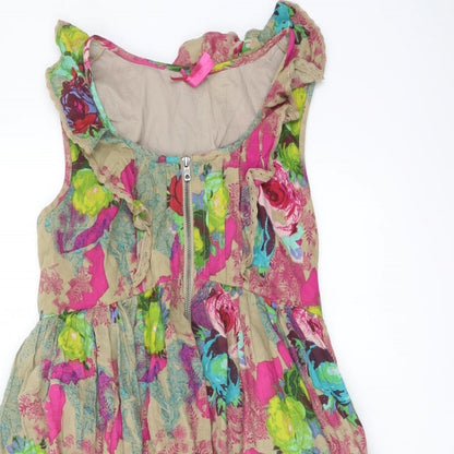 NEXT Womens Multicoloured Floral Cotton A-Line Size 10 Scoop Neck Zip