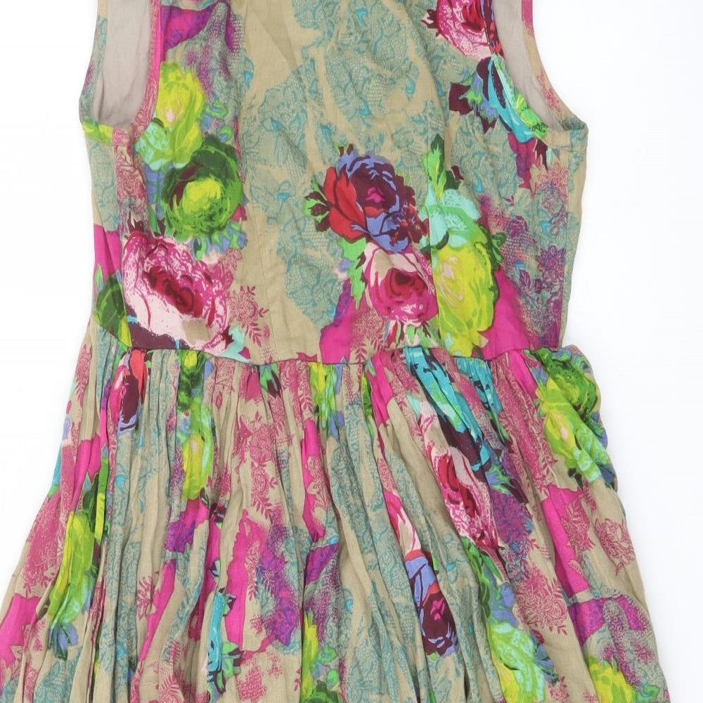 NEXT Womens Multicoloured Floral Cotton A-Line Size 10 Scoop Neck Zip