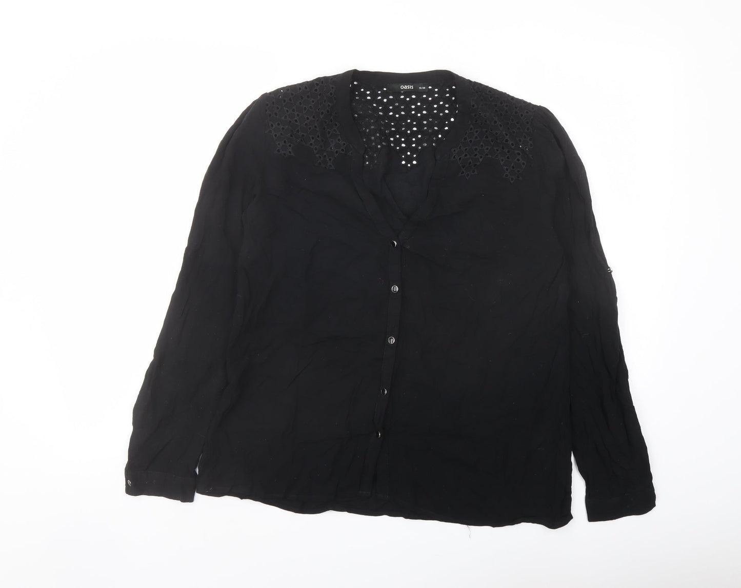 Womens UK Size 12 Oasis Black Basic Button-Up