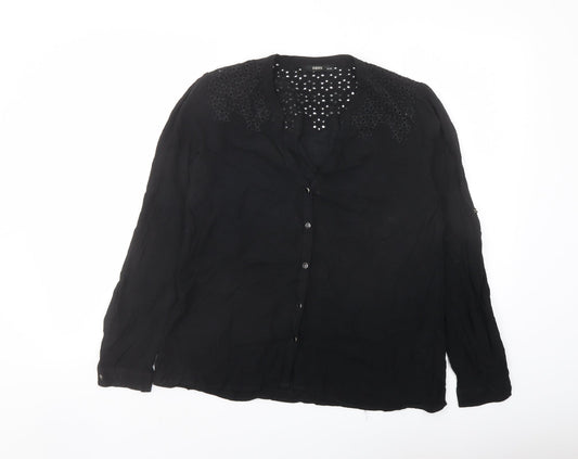 Womens UK Size 12 Oasis Black Basic Button-Up