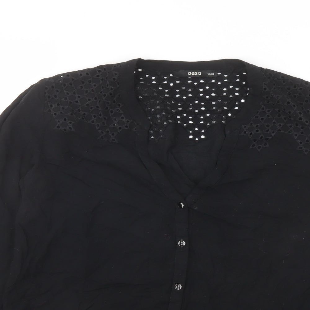 Womens UK Size 12 Oasis Black Basic Button-Up