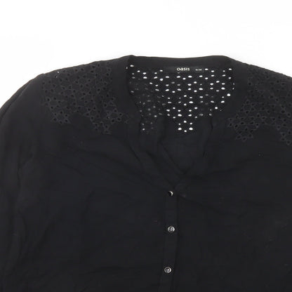 Womens UK Size 12 Oasis Black Basic Button-Up