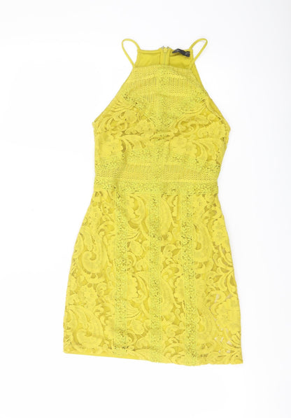 Topshop Womens Yellow Polyester Mini Size 4 Square Neck Zip