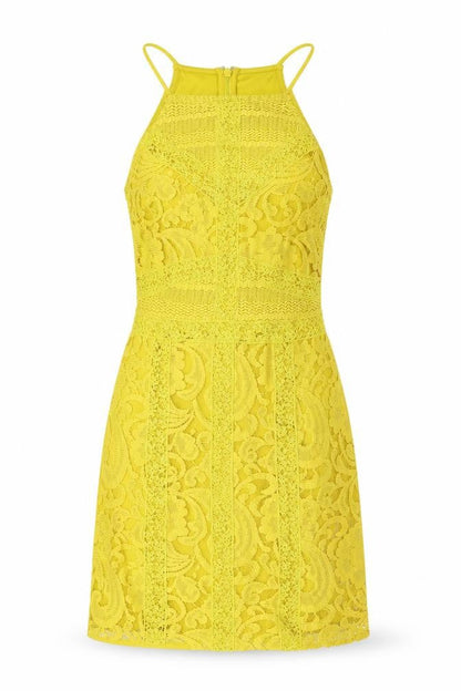 Topshop Womens Yellow Polyester Mini Size 4 Square Neck Zip