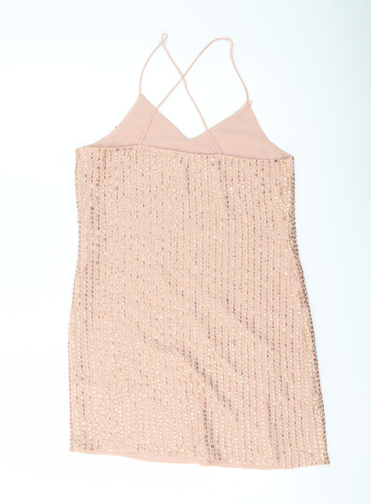 River Island Womens Pink Polyester Mini Size 8 V-Neck Pullover