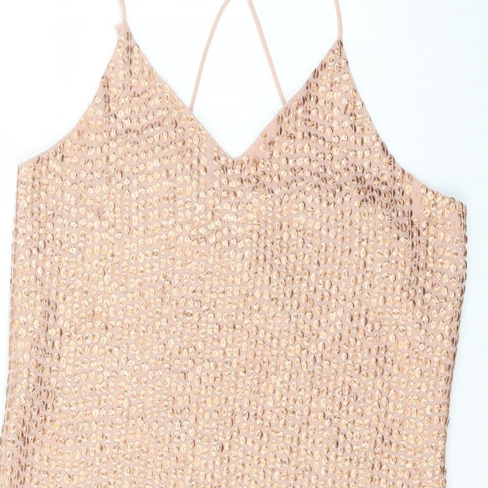 River Island Womens Pink Polyester Mini Size 8 V-Neck Pullover