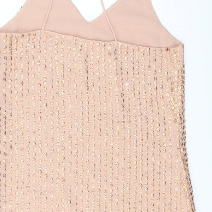 River Island Womens Pink Polyester Mini Size 8 V-Neck Pullover