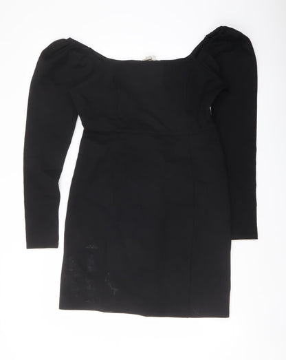 Biden Womens Black Viscose Bodycon Size 12 Square Neck Zip