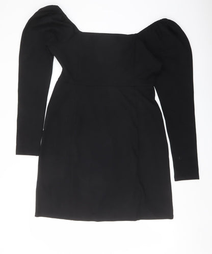 Biden Womens Black Viscose Bodycon Size 12 Square Neck Zip