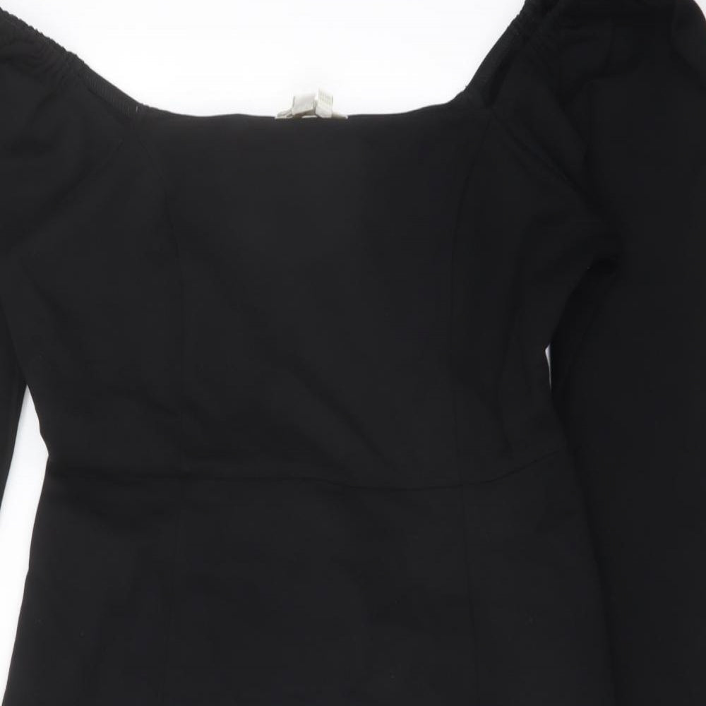 Biden Womens Black Viscose Bodycon Size 12 Square Neck Zip