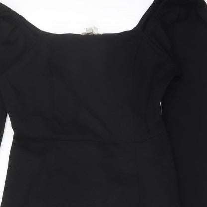 Biden Womens Black Viscose Bodycon Size 12 Square Neck Zip