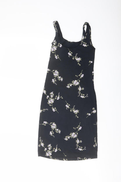 Miss Selfridge Womens Blue Floral Cotton Mini Size 6 Round Neck Pullover