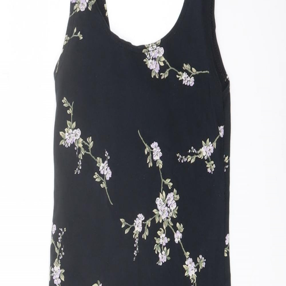 Miss Selfridge Womens Blue Floral Cotton Mini Size 6 Round Neck Pullover