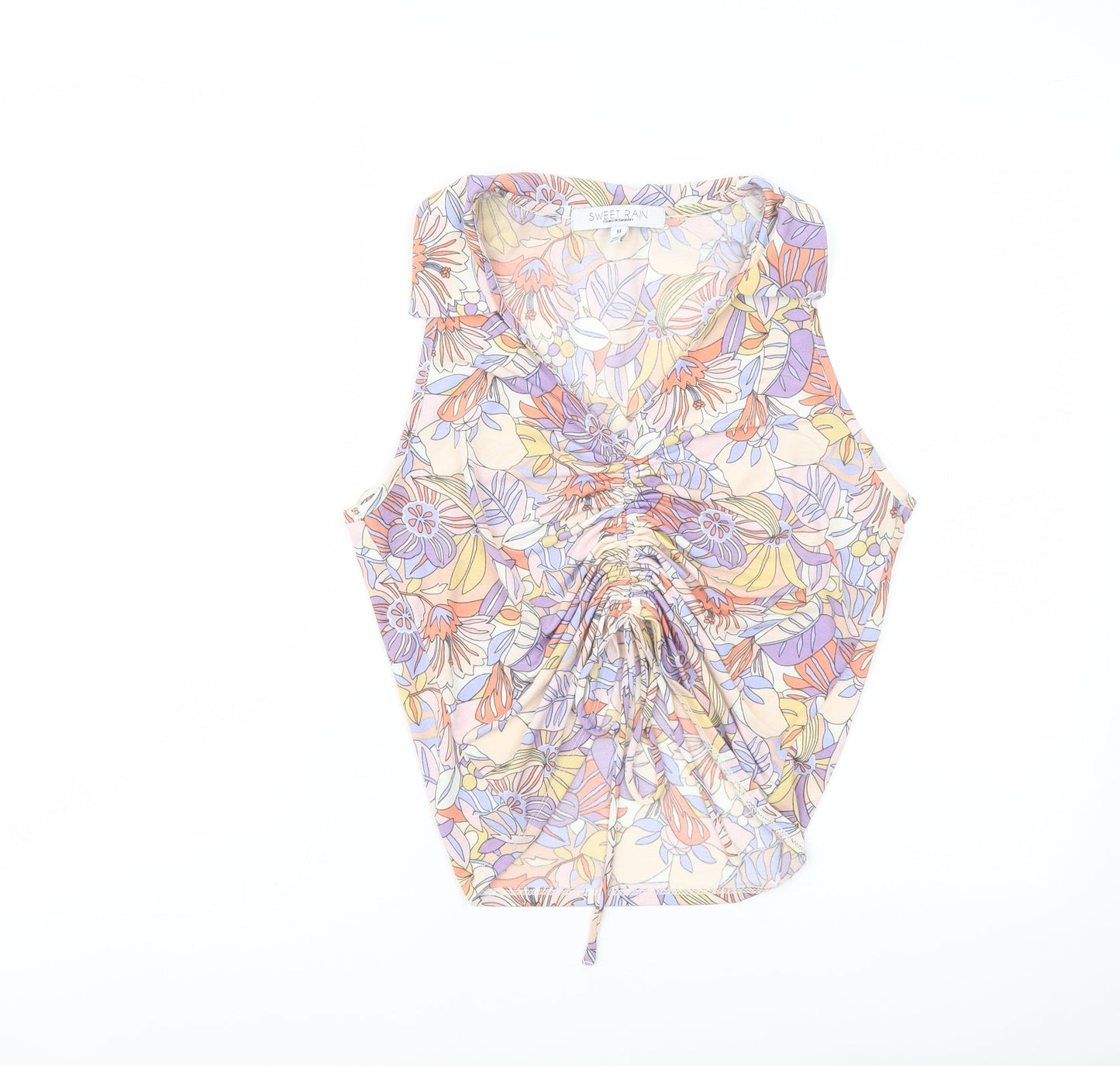 Sweet Rain Womens Multicoloured Floral Polyester Basic Blouse Size M V-Neck