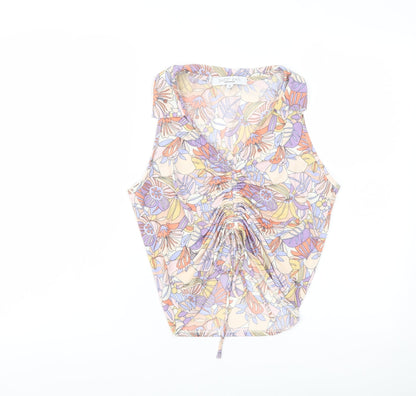Sweet Rain Womens Multicoloured Floral Polyester Basic Blouse Size M V-Neck