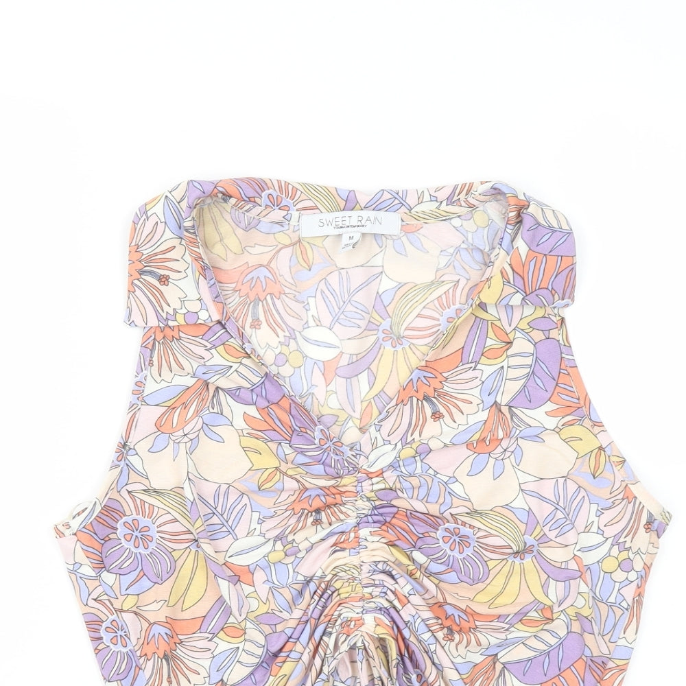 Sweet Rain Womens Multicoloured Floral Polyester Basic Blouse Size M V-Neck