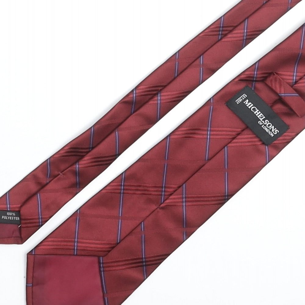 Michaelsons Mens Red Plaids & Checks Polyester Pointed Tie One Size
