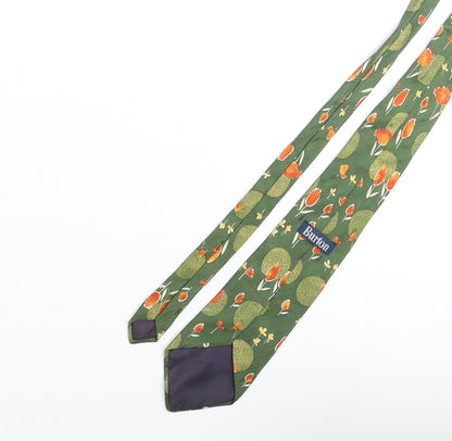 Mens Burton Green Floral  Pointed Tie