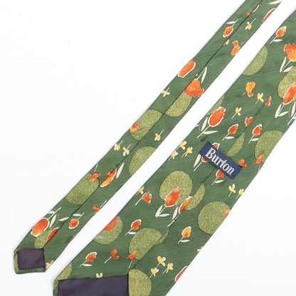 Mens Burton Green Floral  Pointed Tie