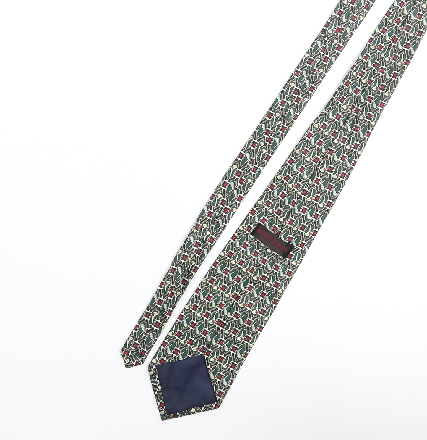 Rene Chegal Mens Multicoloured Geometric Polyester Pointed Tie One Size - Golf Print