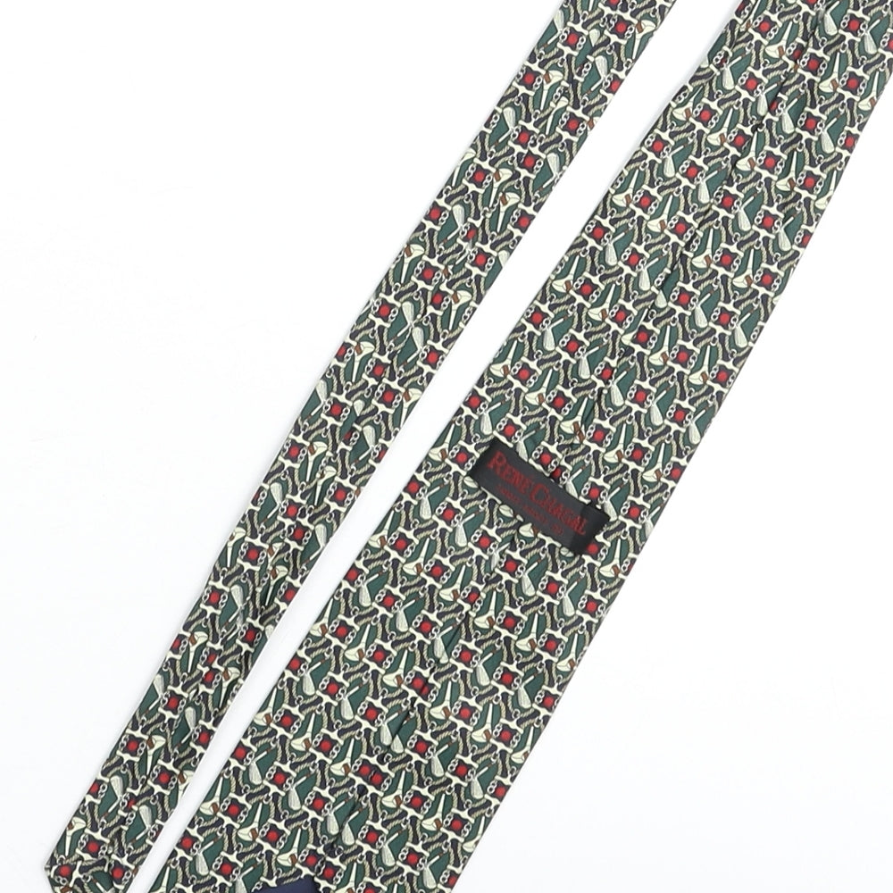 Rene Chegal Mens Multicoloured Geometric Polyester Pointed Tie One Size - Golf Print