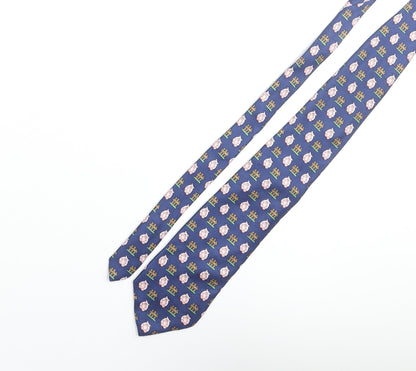 Vintage Pig Mens Multicoloured Geometric Silk Pointed Tie One Size - Pig Fence Print