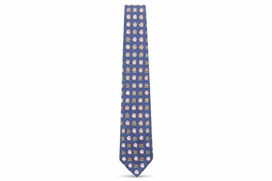 Front view of Vintage Pig men’s multicoloured geometric silk pointed tie one size - pig fence print