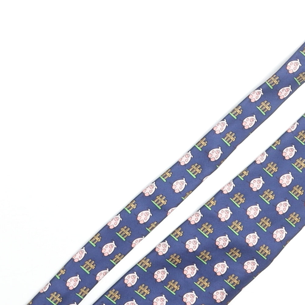 Vintage Pig Mens Multicoloured Geometric Silk Pointed Tie One Size - Pig Fence Print