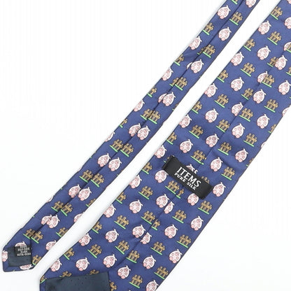 Vintage Pig Mens Multicoloured Geometric Silk Pointed Tie One Size - Pig Fence Print