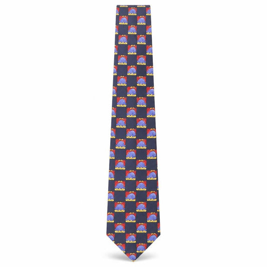 Front view of Vintage Whale men’s multicoloured geometric silk pointed tie one size - whale print