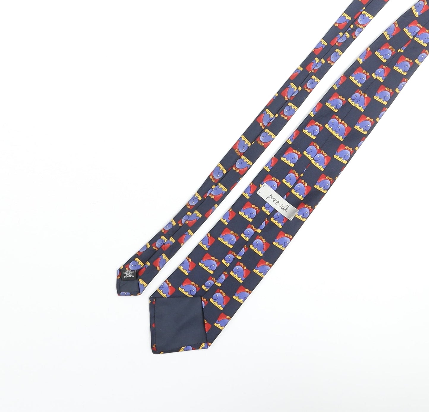 Vintage Whale Mens Multicoloured Geometric Silk Pointed Tie One Size - Whale Print