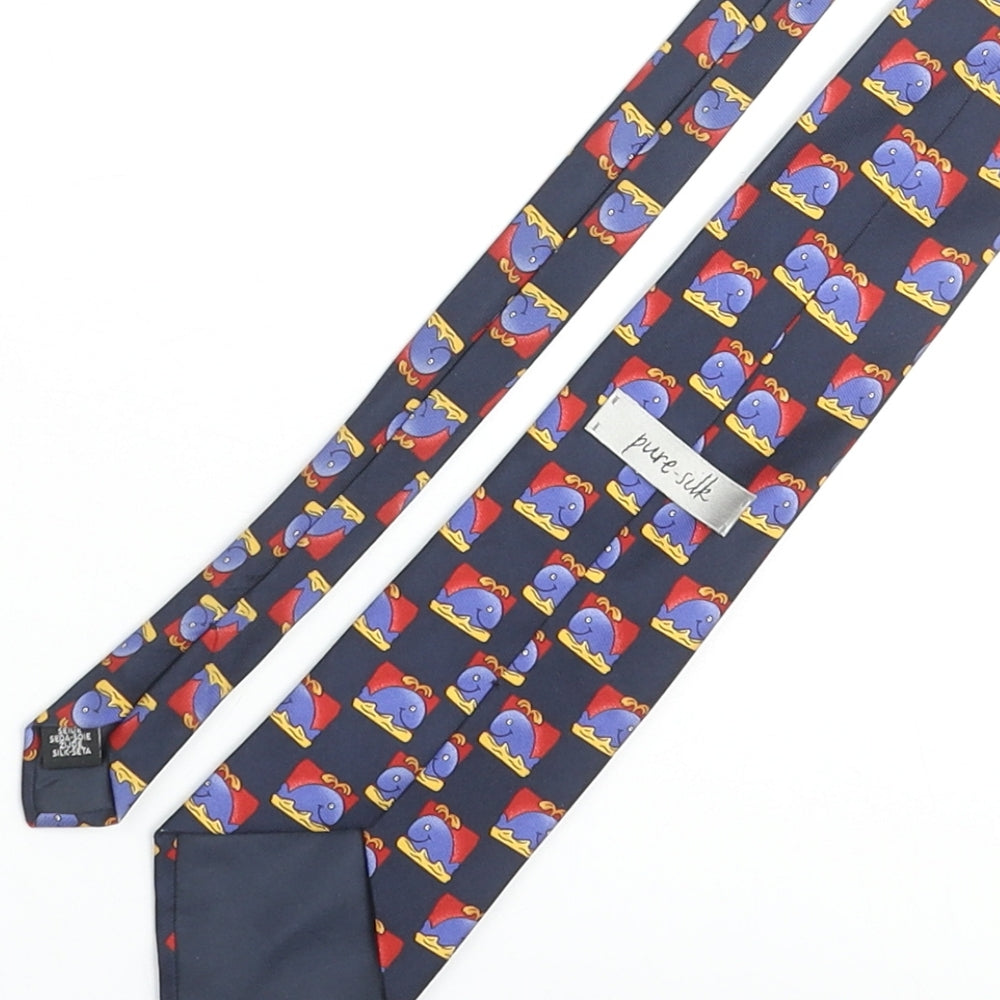 Vintage Whale Mens Multicoloured Geometric Silk Pointed Tie One Size - Whale Print