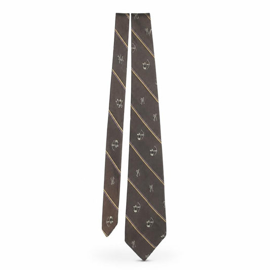 Front view of Vintage Archery men’s gold striped polyester pointed tie one size - archery print