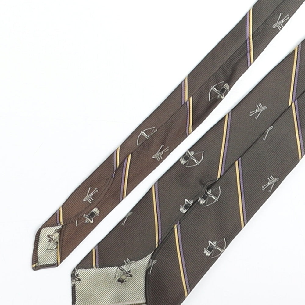 Vintage Archery Mens Gold Striped Polyester Pointed Tie One Size - Archery Print