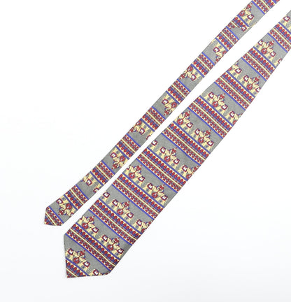Vintage Elephant Mens Multicoloured Geometric Silk Pointed Tie One Size - Elephant Print