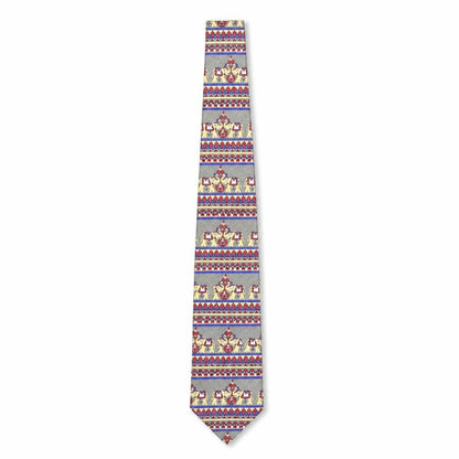 Front view of Vintage Elephant men’s multicoloured geometric silk pointed tie one size - elephant print