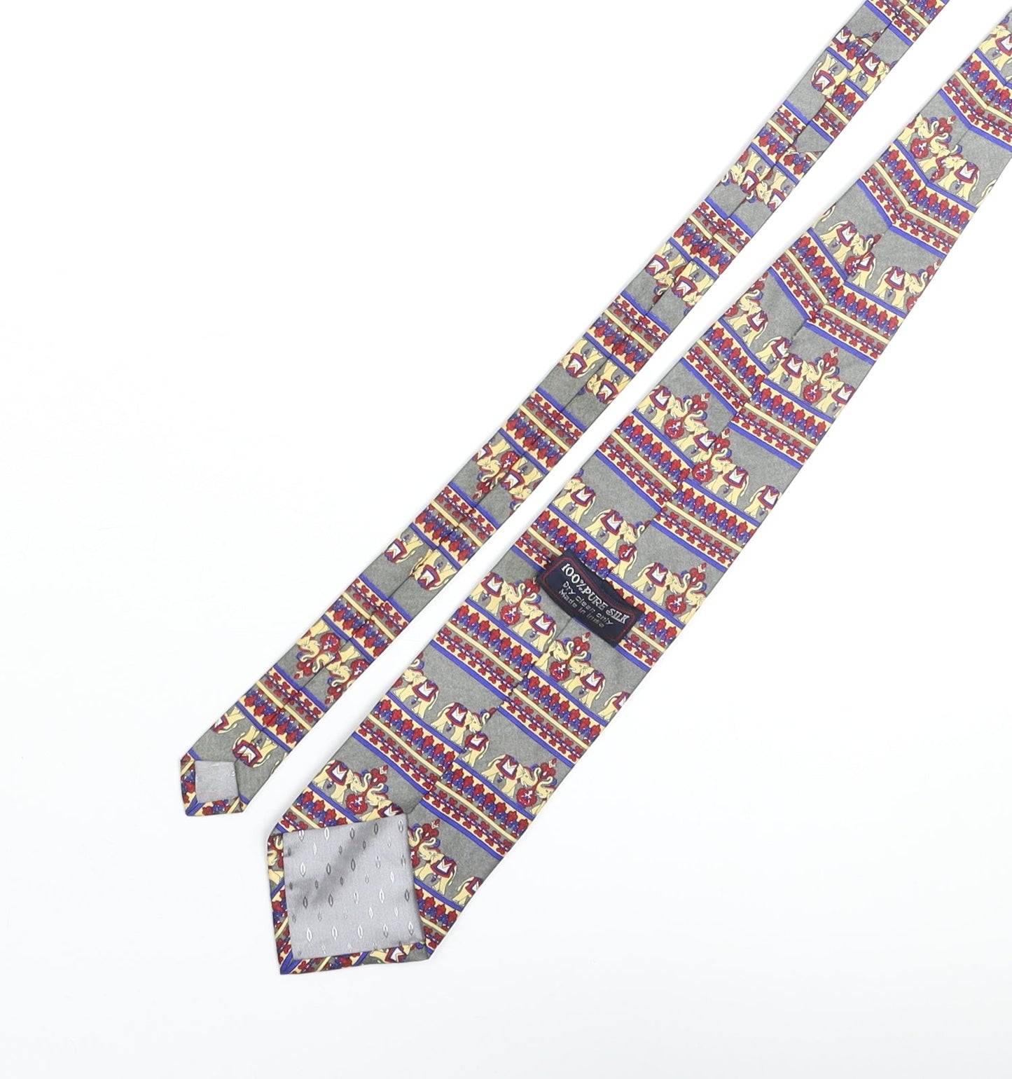 Vintage Elephant Mens Multicoloured Geometric Silk Pointed Tie One Size - Elephant Print