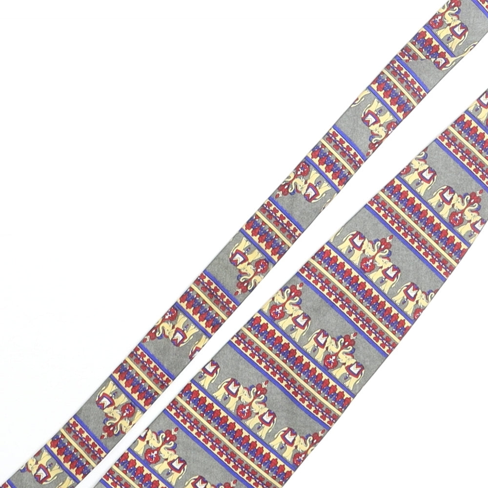 Vintage Elephant Mens Multicoloured Geometric Silk Pointed Tie One Size - Elephant Print