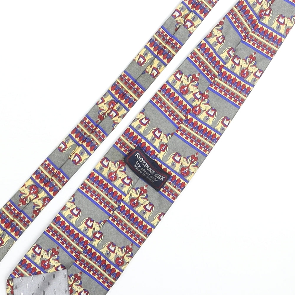 Vintage Elephant Mens Multicoloured Geometric Silk Pointed Tie One Size - Elephant Print