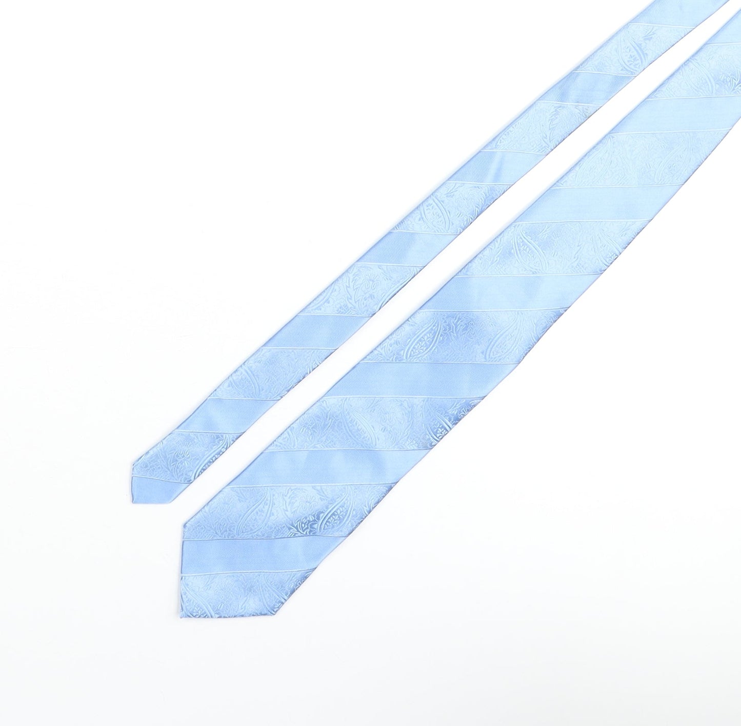 Hindern Mens Blue Striped Polyester Pointed Tie One Size - Paisley Detail
