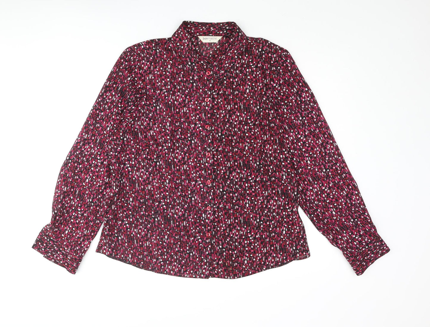 Bonmarché Womens Purple Geometric Polyester Basic Button-Up Size 16 Collared