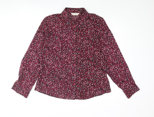 Bonmarché Womens Purple Geometric Polyester Basic Button-Up Size 16 Collared