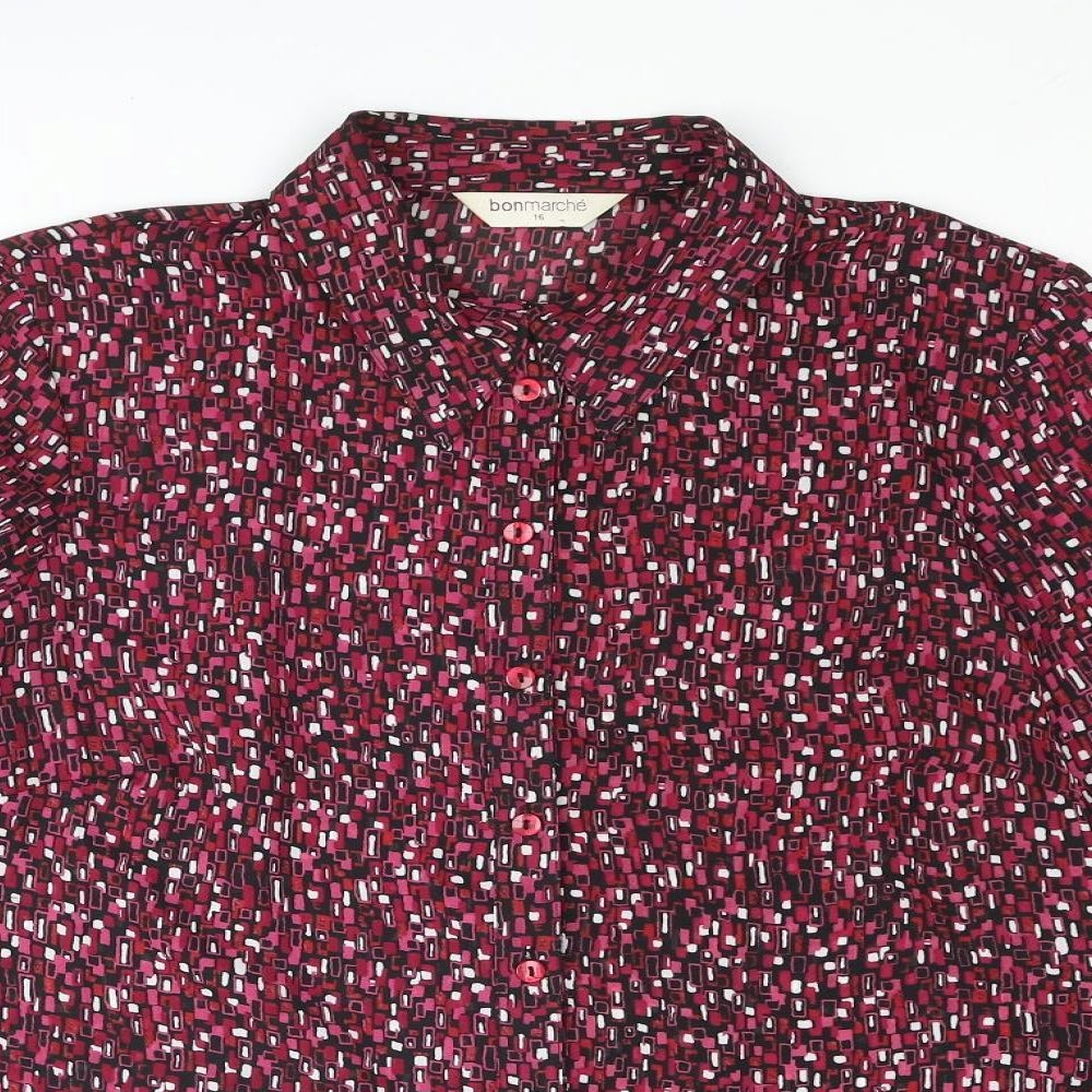 Bonmarché Womens Purple Geometric Polyester Basic Button-Up Size 16 Collared
