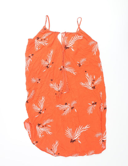 H&M Womens Pink Geometric Viscose Mini Size 6 Scoop Neck Tie - Leaf Print Keyhole Tassle