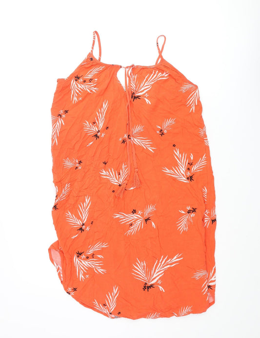 H&M Womens Pink Geometric Viscose Mini Size 6 Scoop Neck Tie - Leaf Print Keyhole Tassle