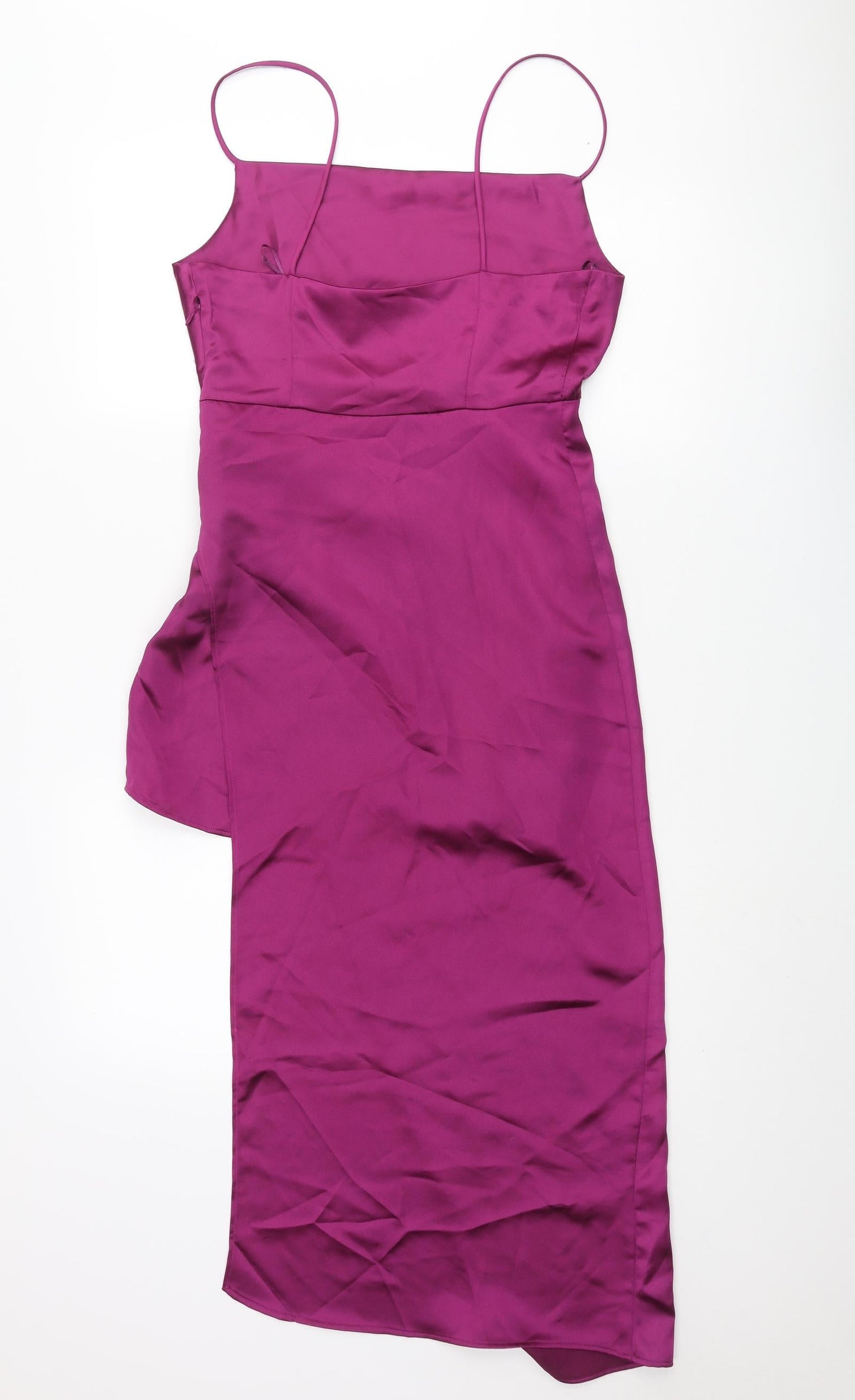 Zara Womens Purple Polyester Slip Dress Size S Square Neck Zip - Layered Rouched