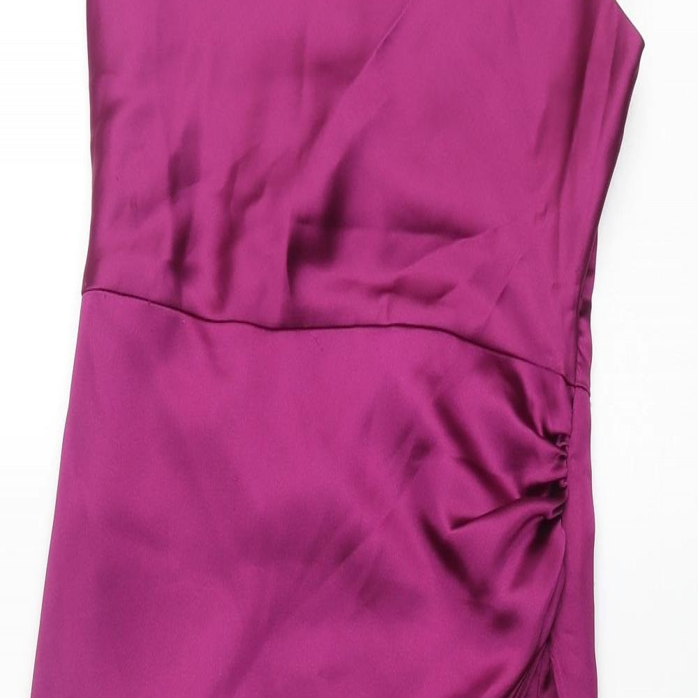 Zara Womens Purple Polyester Slip Dress Size S Square Neck Zip - Layered Rouched