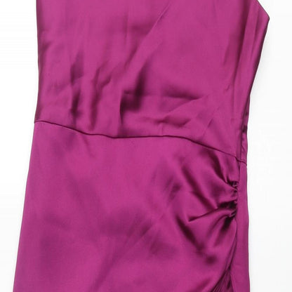 Zara Womens Purple Polyester Slip Dress Size S Square Neck Zip - Layered Rouched